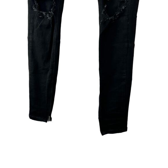 MNML M1 Black Stretch Denim Jean Men's 32x33 Button Fly Zip Hem Distressed - Picture 3 of 7